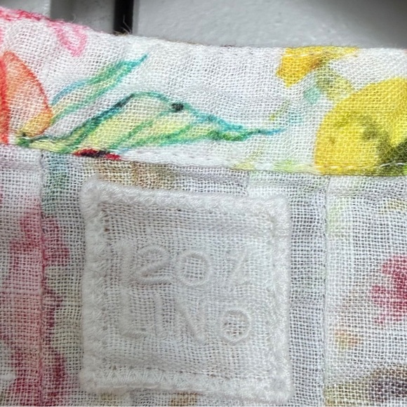 120% LINO WHITE FLORAL LINEN VNECK BOHO BLOUSE WOMENS 44 MEDIUM - Picture 2 of 4